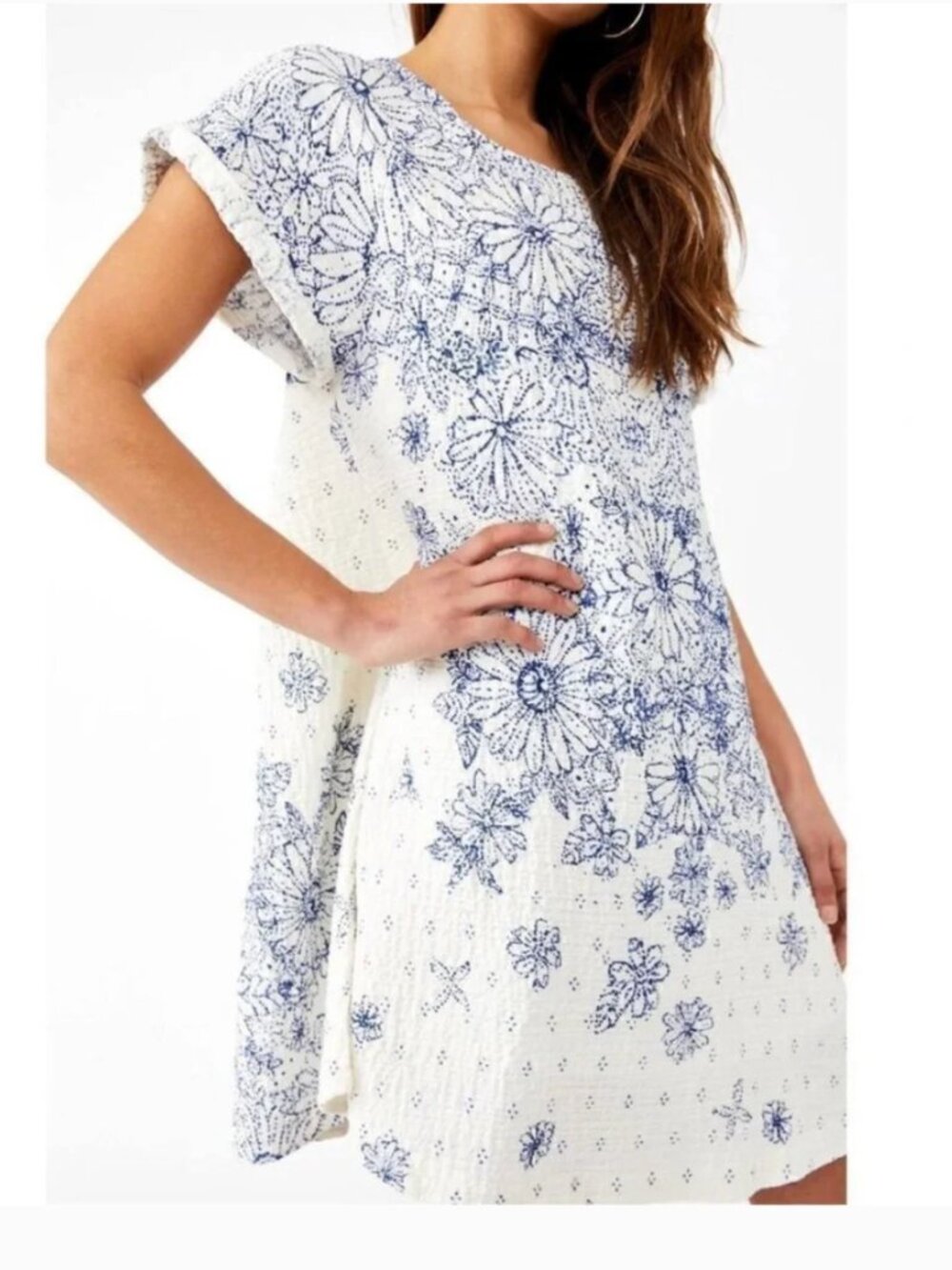 Free People Pinwheel Swing Floral Print Open Back Gauze Mini Dress S